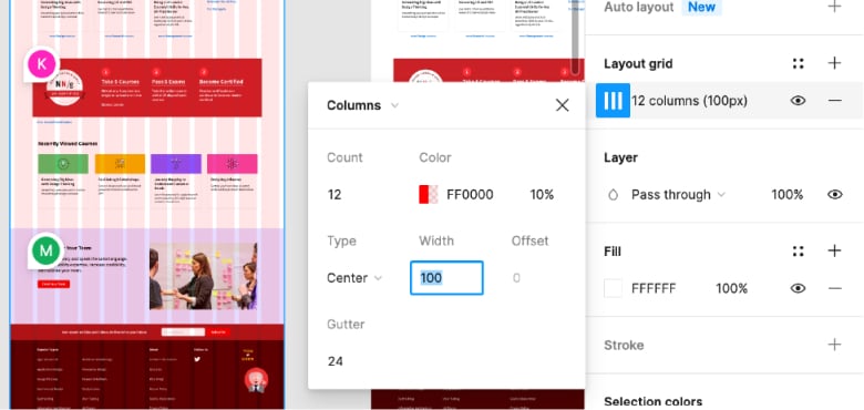 Easily set the number of columns, the gutter size, and margin size in Figma.